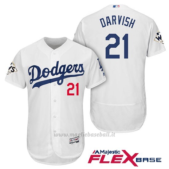 Maglia Baseball Uomo Los Angeles Dodgers 2017 World Series Yu Darvish Bianco Flex Base